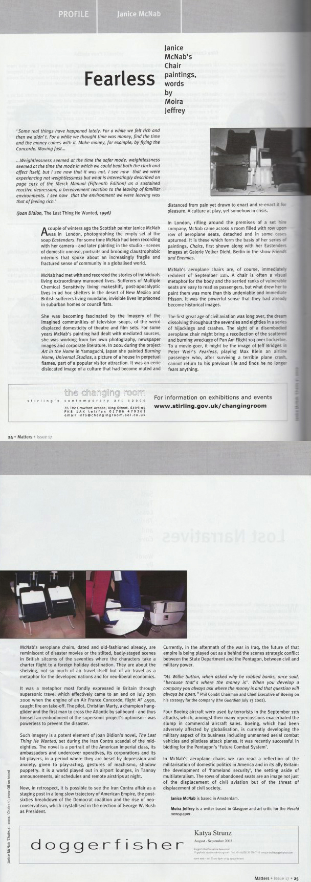 &lsquo;Fearless&rsquo; by Moira Jeffrey (2003). Review published in &lsquo;Matters&rsquo; No. 17.