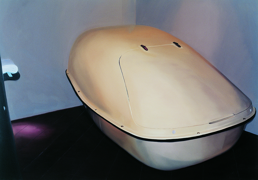 Janice McNab, Tanks and Chairs, &lsquo;Tank II, Meadow&rsquo; (2003), 122x180cm, oil on board