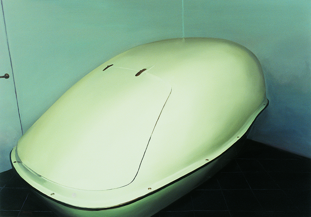 Janice McNab, Tanks and Chairs, &lsquo;Tank III, Mountain&rsquo;(2003), 122x180cm, oil on board