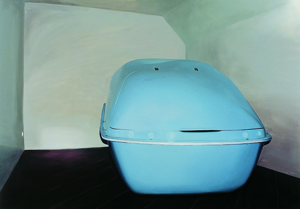 Janice McNab, Tanks and Chairs, &lsquo;Tank I, River&rsquo; (2003), 122x180cm, oil on board