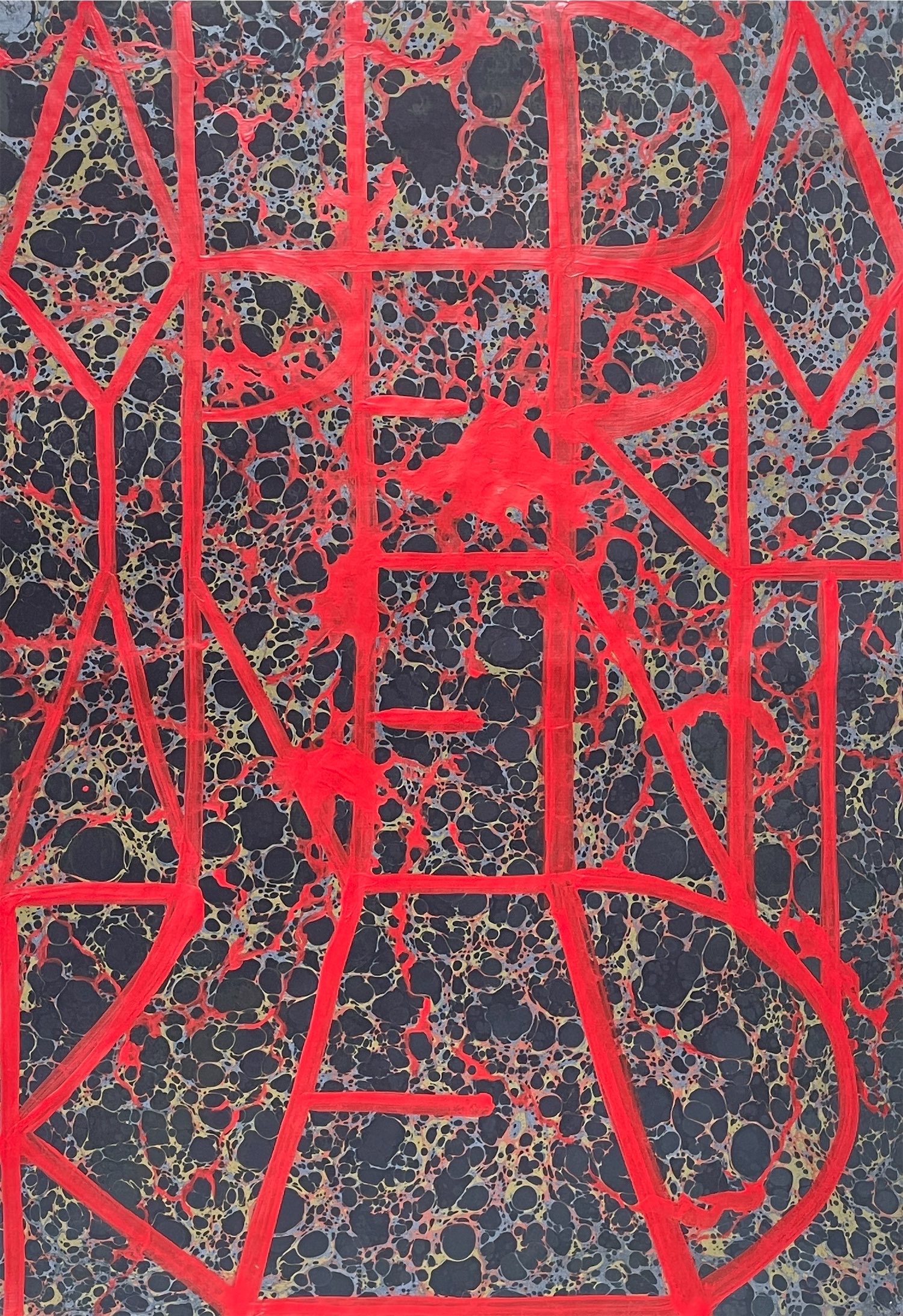 Janice McNab, The Ghost Artist &mdash; All Day Permanent Red (2022), 64x44cm, oil on acrylic on Ann Muir marbled paper