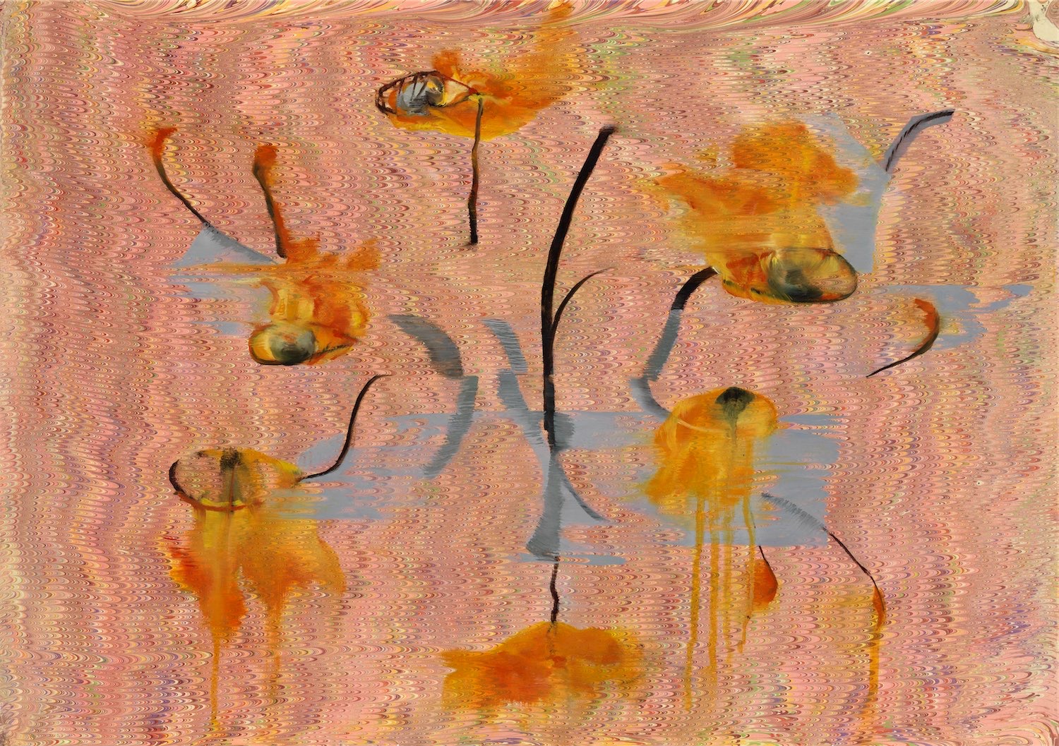 Janice McNab, The Ghost Artist &mdash; Eyes on Fire, (2021) 64x44cm, oil on acrylic on Ann Muir marbled paper