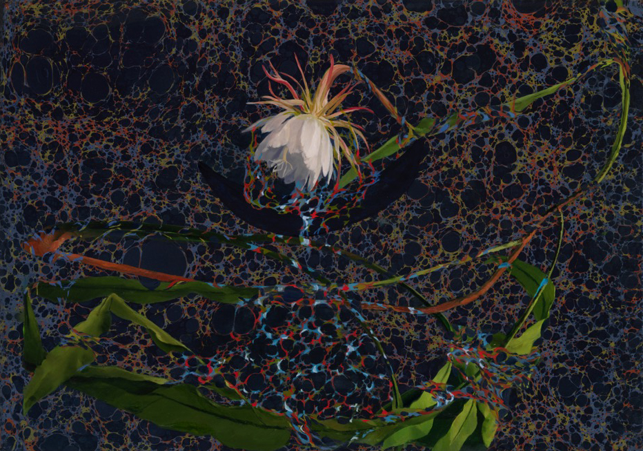 Janice McNab, The Ghost Artist &mdash; Queen of the Night (2021), 44x64cm, oil / acrylic on Ann Muir marbled paper