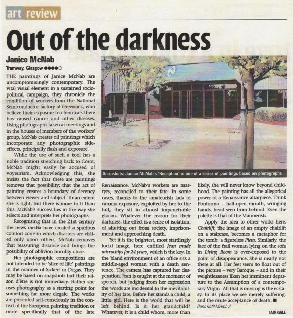 &lsquo;Out of the darkness&rsquo; by Iain Gale. Review published in &lsquo;Scotland on Sunday&rsquo; (2002).