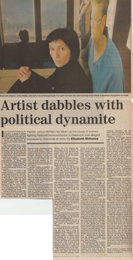 &lsquo;Artist dabbles with political dynamite&rsquo; by Elisabeth Mahoney. Review published in &lsquo;The Times&rsquo; (2001).