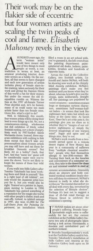 &lsquo;Their work may be on the flakier side&rsquo; by Elisabeth Mahoney. Review published in &lsquo;The Times&rsquo;, (1999).