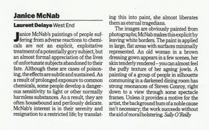 &lsquo;Janice McNab at Laurent Delaye&rsquo; by Sally O’Reilly (2001). Review published in &lsquo;Time Out&rsquo;, London.